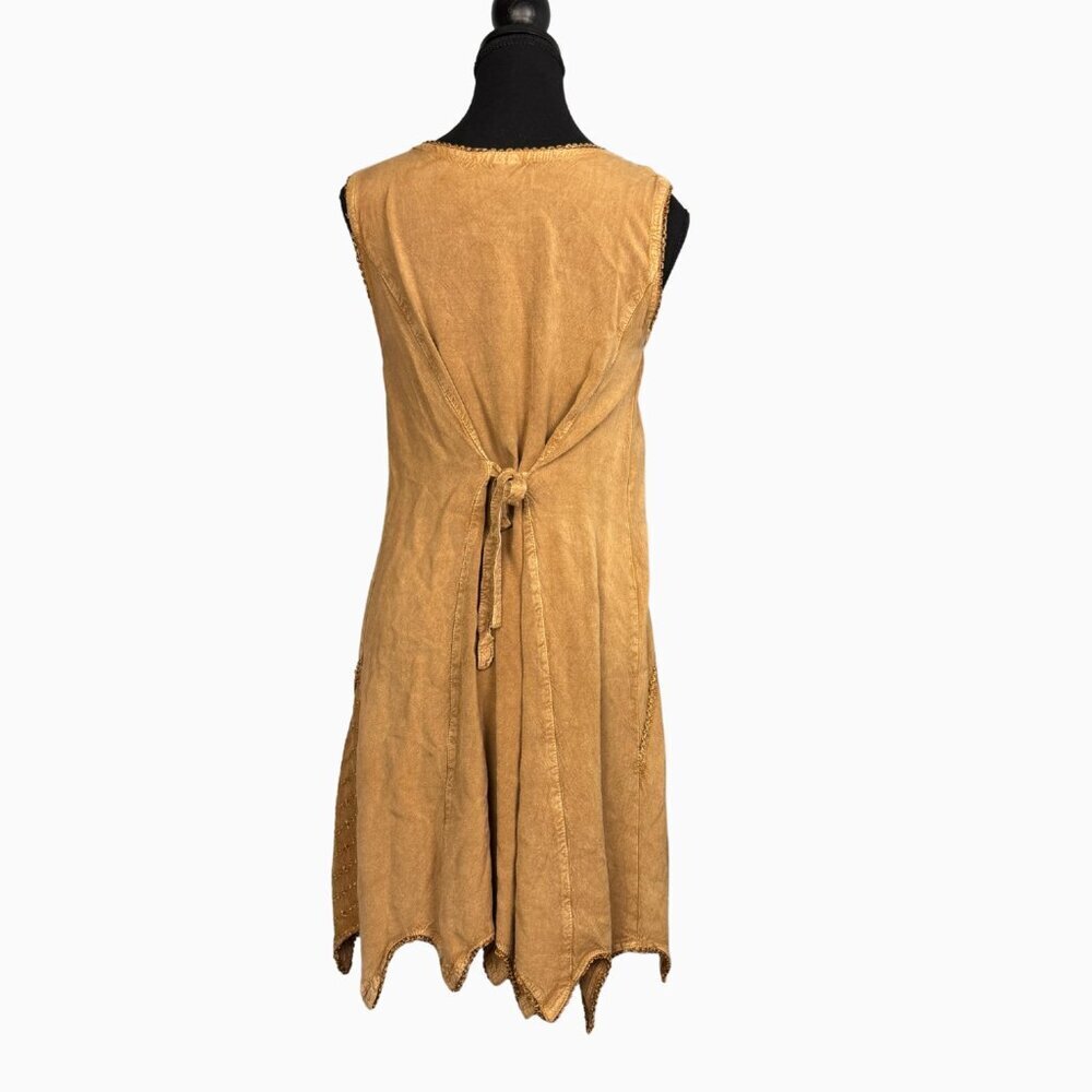 Boho Fairy Embroidered Dress Viscose Festival Tunic Asymmetrical Hem - Picture 3 of 7